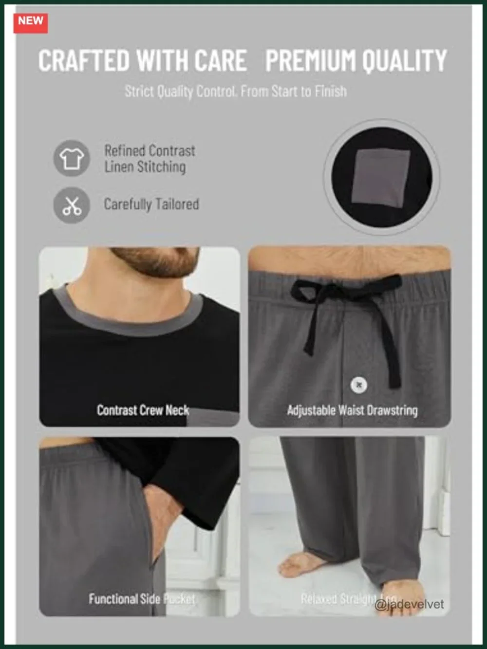 Organic Cotton Pajama Set, Soft Breathable Long Sleeve Pjs for Men Cozy Lounge